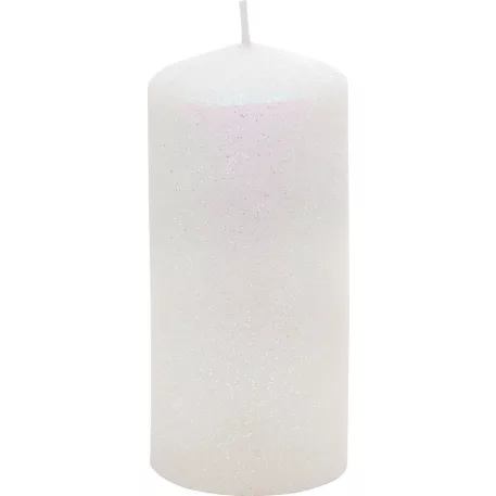 Gyertya MagicHome Karácsony, 5,5x12 cm, hengeres, fehér, csillámokkal