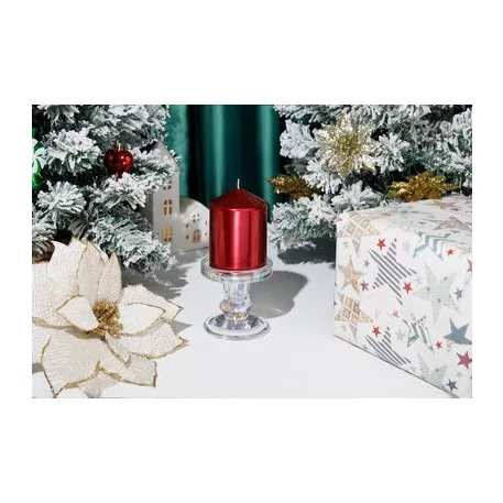 Gyertya MagicHome Karácsony, 7x10 cm, hengeres, piros, metál hatású
