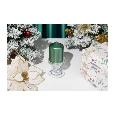 Gyertya MagicHome Karácsony, 7x10 cm, hengeres, zöld, metál hatású