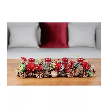 Gyertya MagicHome Karácsony, 4x6 cm, hengeres, csomag 4 db, piros, metál hatású, adventi