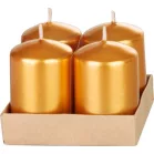 Gyertya MagicHome Karácsony, 4x6 cm, hengeres, csomag 4 db, arany, metál hatású, adventi