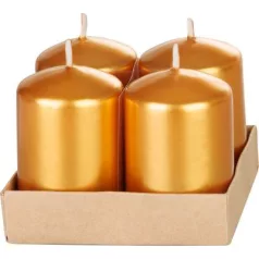   Gyertya MagicHome Karácsony, 4x6 cm, hengeres, csomag 4 db, arany, metál hatású, adventi