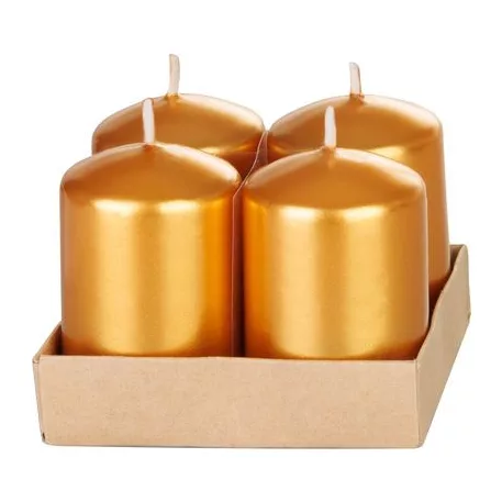Gyertya MagicHome Karácsony, 4x6 cm, hengeres, csomag 4 db, arany, metál hatású, adventi
