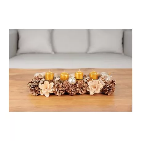 Gyertya MagicHome Karácsony, 4x6 cm, hengeres, csomag 4 db, arany, metál hatású, adventi