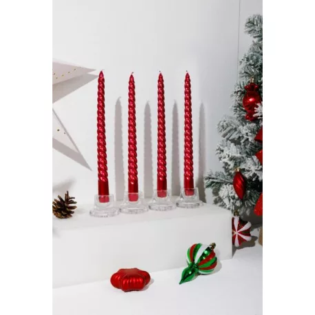 Gyertya MagicHome Karácsony, 25 cm, csomag 4 db, piros, spirál, csavart