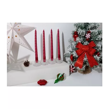 Gyertya MagicHome Karácsony, 25 cm, csomag 4 db, piros, spirál, csavart