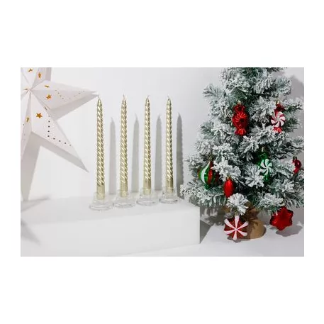 Gyertya MagicHome Karácsony, 25 cm, csomag 4 db, pezsgő, spirál, csavart