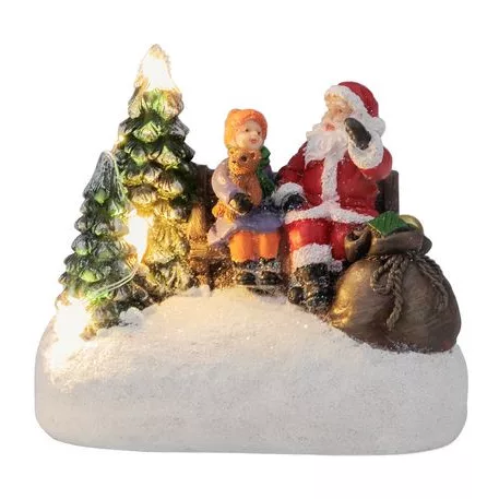 MagicHome karácsonyi dekoráció, Mikulás gyerekkel, LED, 2xAAA, belső, 9,5x6x8 cm, eladó doboz 12 db