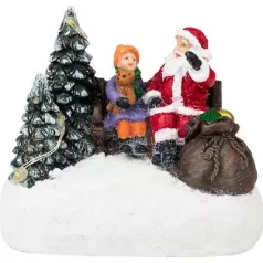   MagicHome karácsonyi dekoráció, Mikulás gyerekkel, LED, 2xAAA, belső, 9,5x6x8 cm, eladó doboz 12 db