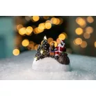 MagicHome karácsonyi dekoráció, Mikulás gyerekkel, LED, 2xAAA, belső, 9,5x6x8 cm, eladó doboz 12 db