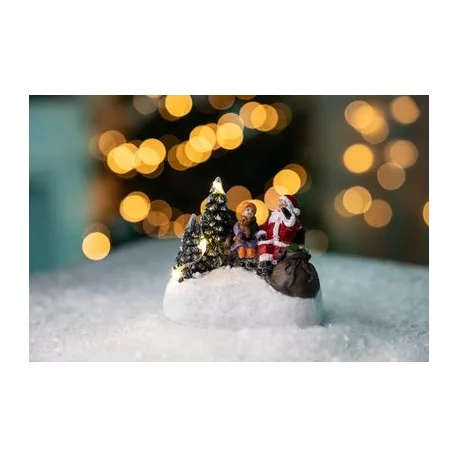 MagicHome karácsonyi dekoráció, Mikulás gyerekkel, LED, 2xAAA, belső, 9,5x6x8 cm, eladó doboz 12 db