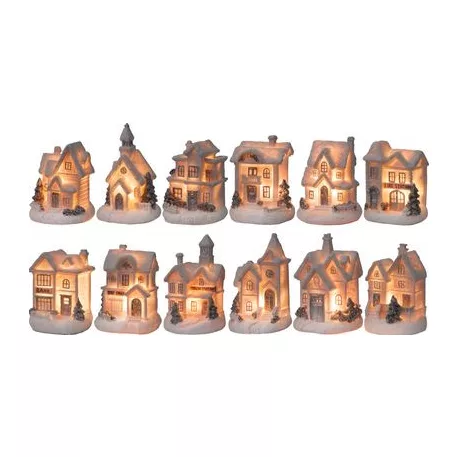 Dekoráció MagicHome Karácsony, Házikó, LED, beltéri, 7x6x10 cm, Sellbox 12 db