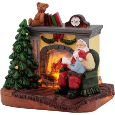   MagicHome karácsonyi dekoráció, Mikulás gyerekkel a kandalló mellett, LED, belső, 10,5x8x9 cm, eladó