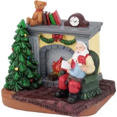   MagicHome karácsonyi dekoráció, Mikulás gyerekkel a kandalló mellett, LED, belső, 10,5x8x9 cm, eladó