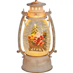   Lámpás MagicHome Karácsony Retro, LED meleg fehér, Mikulással a szánon, csillámokkal, fehér, 3xAA, m