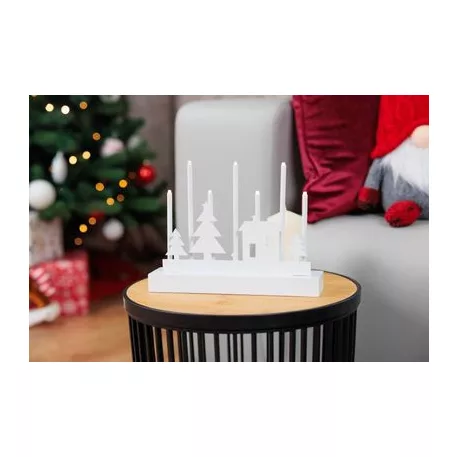 Gyertyatartó MagicHome Karácsony, 8 LED meleg fehér, 2xAA, MDF, beltéri, 24x5,5x18 cm