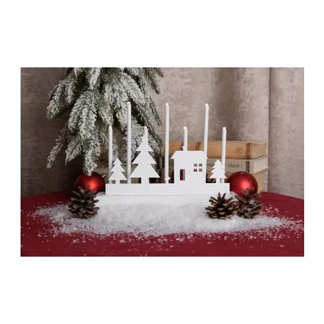 Gyertyatartó MagicHome Karácsony, 8 LED meleg fehér, 2xAA, MDF, beltéri, 24x5,5x18 cm