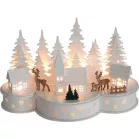 Dekoráció MagicHome Karácsony, Falu szarvasokkal, 10 LED meleg fehér, 2xAA, MDF, 30x14x19,5 cm