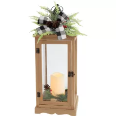   Lámpás MagicHome Karácsonyi, LED meleg fehér, 3xAAA, időzítő, barna, 20x20,5x51 cm, mozgó láng