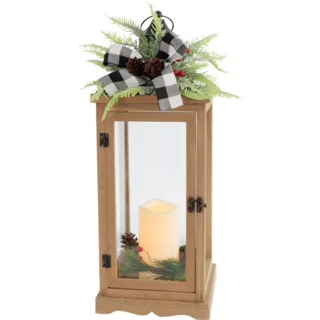 Lámpás MagicHome Karácsonyi, LED meleg fehér, 3xAAA, időzítő, barna, 20x20,5x51 cm, mozgó láng