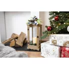 Dekoráció MagicHome Karácsony, Lámpás fenyővel és masnival, 1 LED, 3xAAA, láng effektus, időzítő, fa