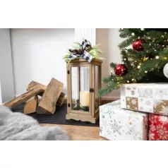   Dekoráció MagicHome Karácsony, Lámpás fenyővel és masnival, 1 LED, 3xAAA, láng effektus, időzítő, fa