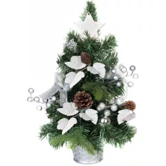   Fácska MagicHome Karácsony, díszített, ezüst, levelekkel, 40 cm