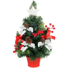   Fácska MagicHome Karácsony, díszített, piros, levelekkel, 40 cm