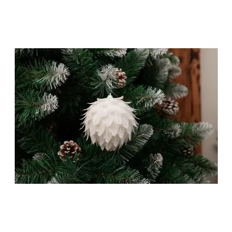 Dekoráció MagicHome Karácsony, Gömb, fehér, csillámokkal, 10 cm