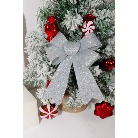 Dekoráció MagicHome Karácsony, masni, ezüst, 13x21 cm