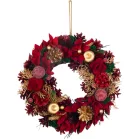 MagicHome karácsonyi koszorú, függő, vörös-arany, 30 cm