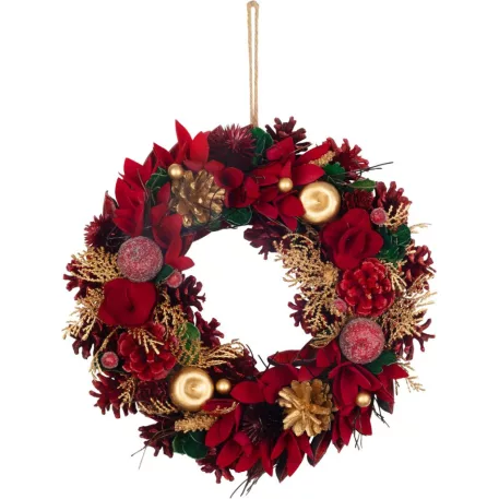 MagicHome karácsonyi koszorú, függő, vörös-arany, 30 cm