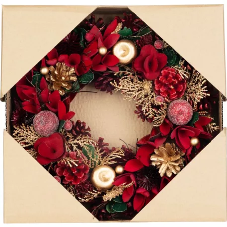 MagicHome karácsonyi koszorú, függő, vörös-arany, 30 cm