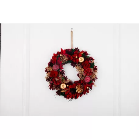 MagicHome karácsonyi koszorú, függő, vörös-arany, 30 cm