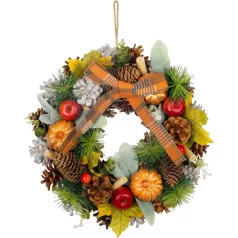   MagicHome Nature koszorú, függő, őszi, narancssárga, masnival, 30 cm