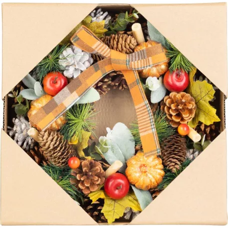 MagicHome Nature koszorú, függő, őszi, narancssárga, masnival, 30 cm