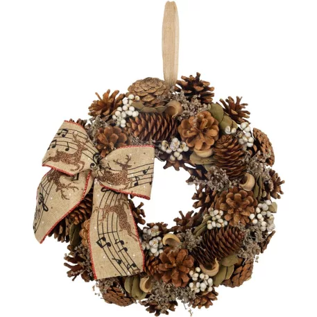 MagicHome karácsonyi koszorú, natúr, függő, masnival, 30 cm