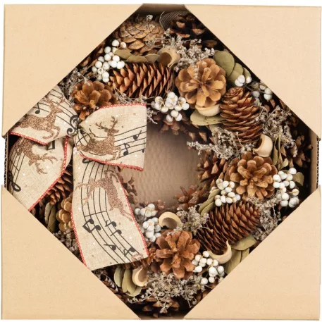 MagicHome karácsonyi koszorú, natúr, függő, masnival, 30 cm