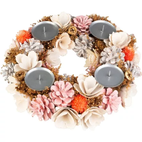 MagicHome karácsonyi koszorú, advent, rózsaszín-narancssárga, 30 cm