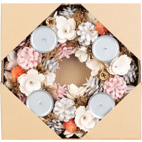 MagicHome karácsonyi koszorú, advent, rózsaszín-narancssárga, 30 cm