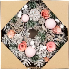   MagicHome karácsonyi koszorú, függő, rózsaszín-narancssárga, 25 cm