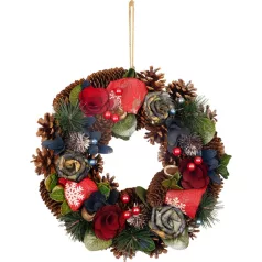 MagicHome karácsonyi koszorú, függő, kékes-piros, 30 cm