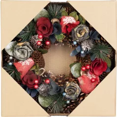 MagicHome karácsonyi koszorú, függő, kékes-piros, 30 cm