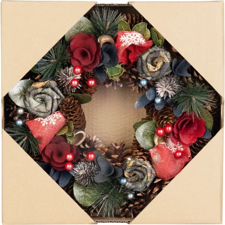 MagicHome karácsonyi koszorú, függő, kékes-piros, 30 cm