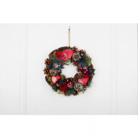 MagicHome karácsonyi koszorú, függő, kékes-piros, 30 cm