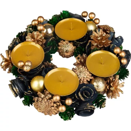 MagicHome karácsonyi koszorú, adventi, zöld-kék-arany, 25 cm
