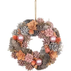   MagicHome karácsonyi koszorú, függő, rózsaszín-narancssárga, 30 cm