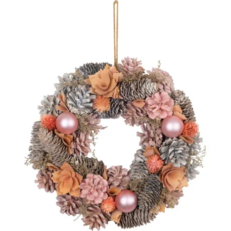 MagicHome karácsonyi koszorú, függő, rózsaszín-narancssárga, 30 cm