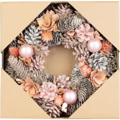   MagicHome karácsonyi koszorú, függő, rózsaszín-narancssárga, 30 cm