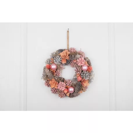 MagicHome karácsonyi koszorú, függő, rózsaszín-narancssárga, 30 cm